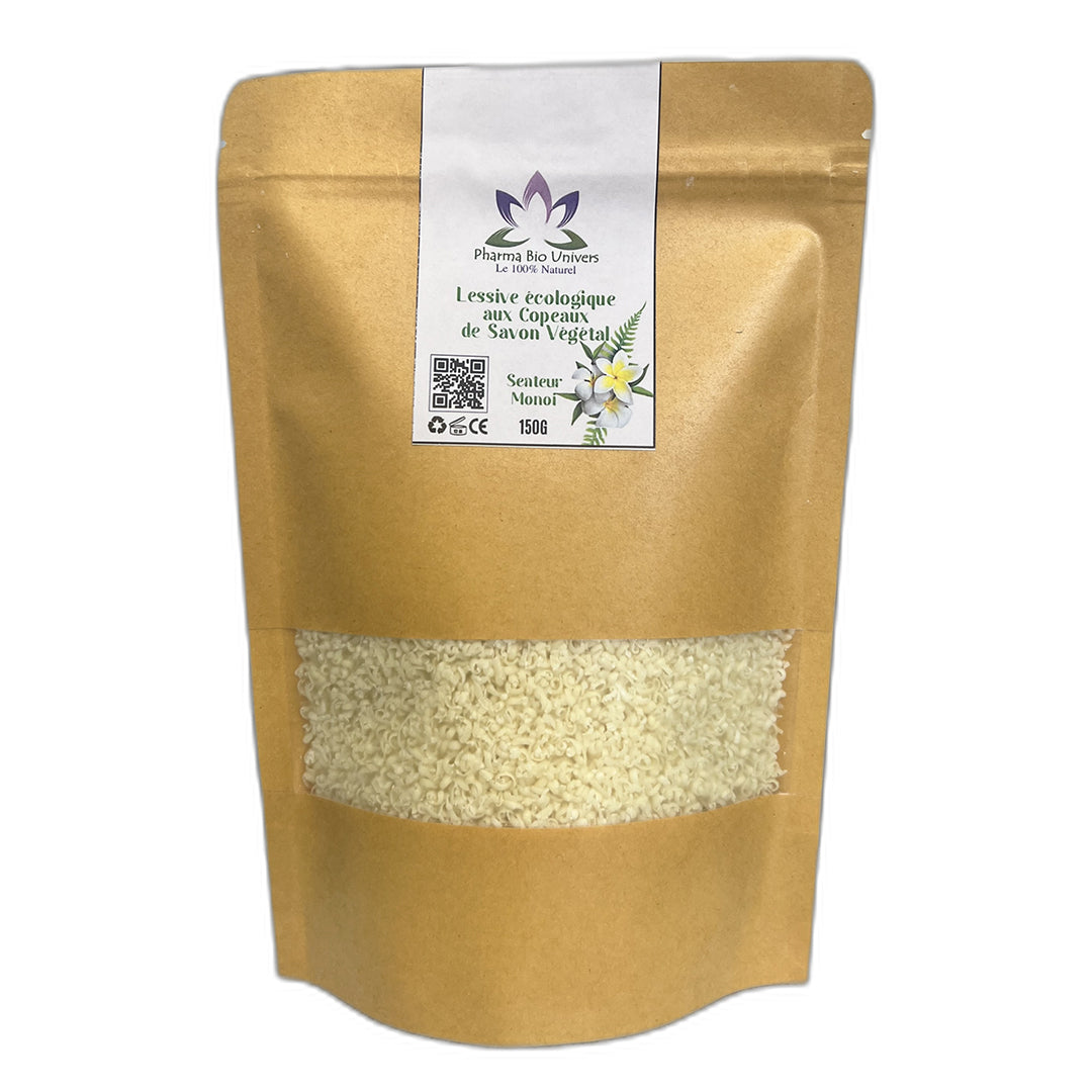 Copeaux de savon saponifiés à froid : la solution écologique pour votre lessive - Senteur Monoi 150 gr - Univers Bio Pharma