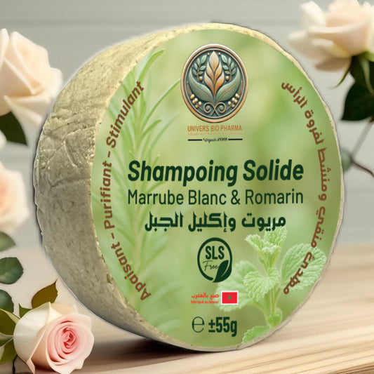 Shampoing solide naturel au marrube blanc et romarin pour cuir chevelu irrité