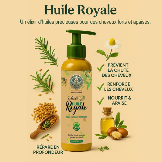 Huile capillaire artisanale anti-chute fabriquée par une coopérative de femmes du Moyen Atlas avec romarin, fenugrec, nigelle et huiles végétales naturelles.