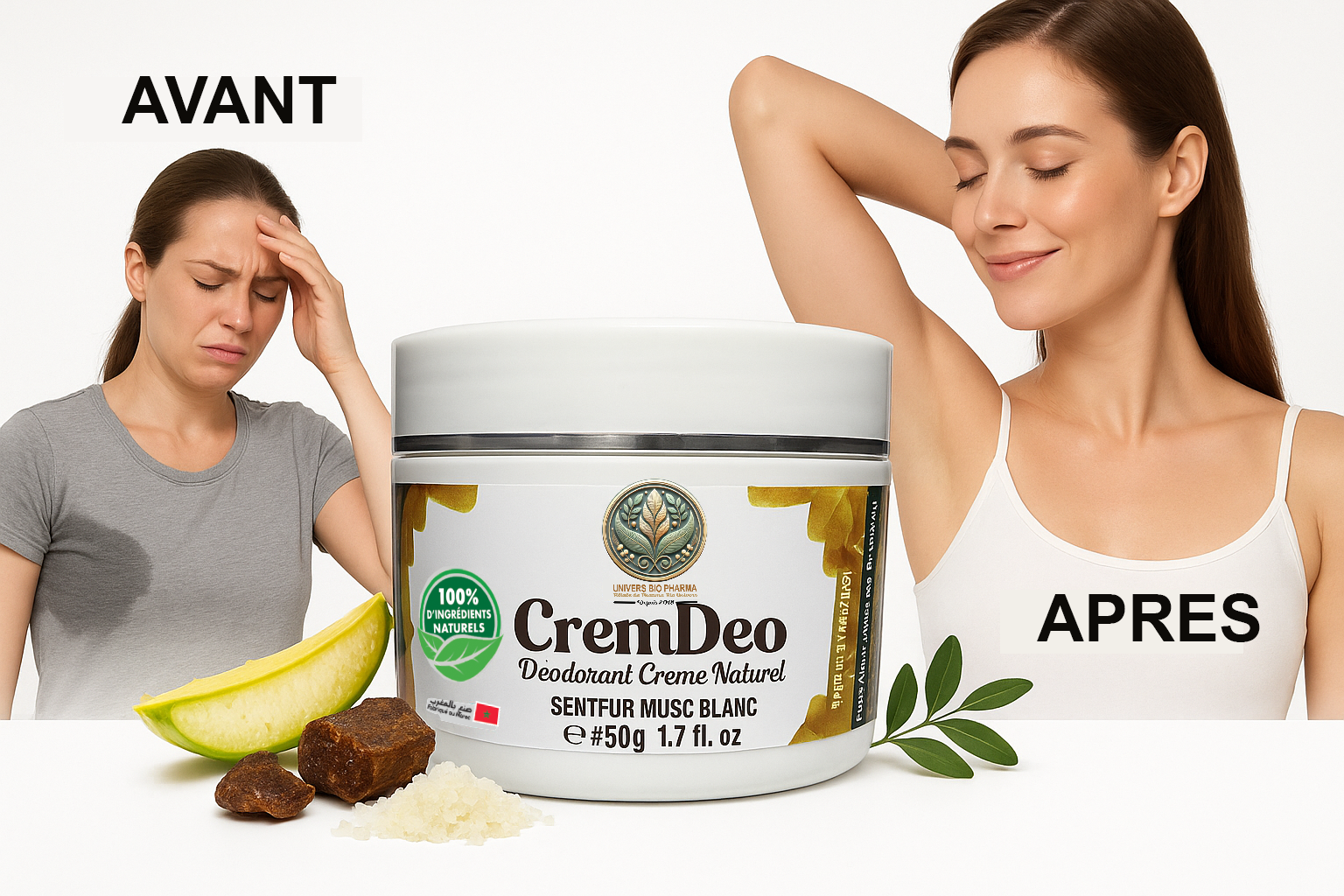 Déodorant crème CremDeo 50g de Pharma Bio Maroc, fraîcheur durable, soin quotidien