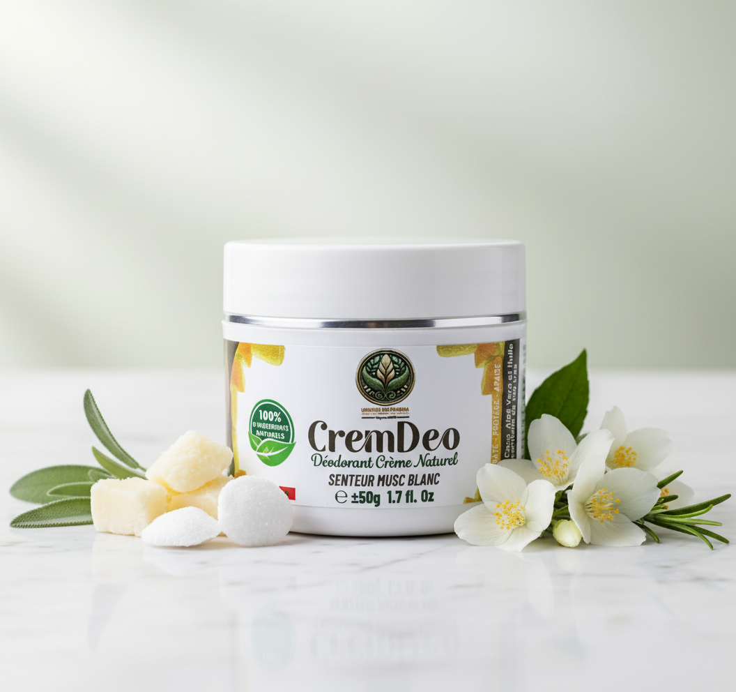 Déodorant crème CremDeo 50g de Pharma Bio Maroc, fraîcheur durable, soin quotidien. musc blanc
