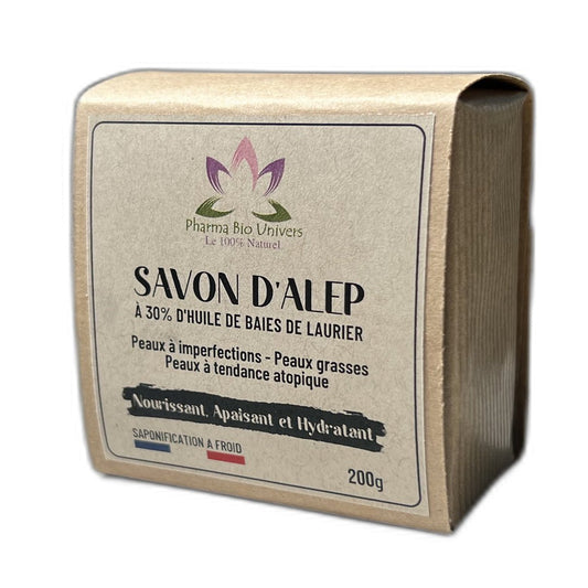 صابون حلب بـ 30% زيت توت الغار - 200 جرام - Savon d'Alep à 30% d'Huile de Baies de Laurier - 200gr - Univers Bio Pharma